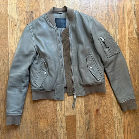 All Saints Olive Leather Jacket - Picture 2 of 11